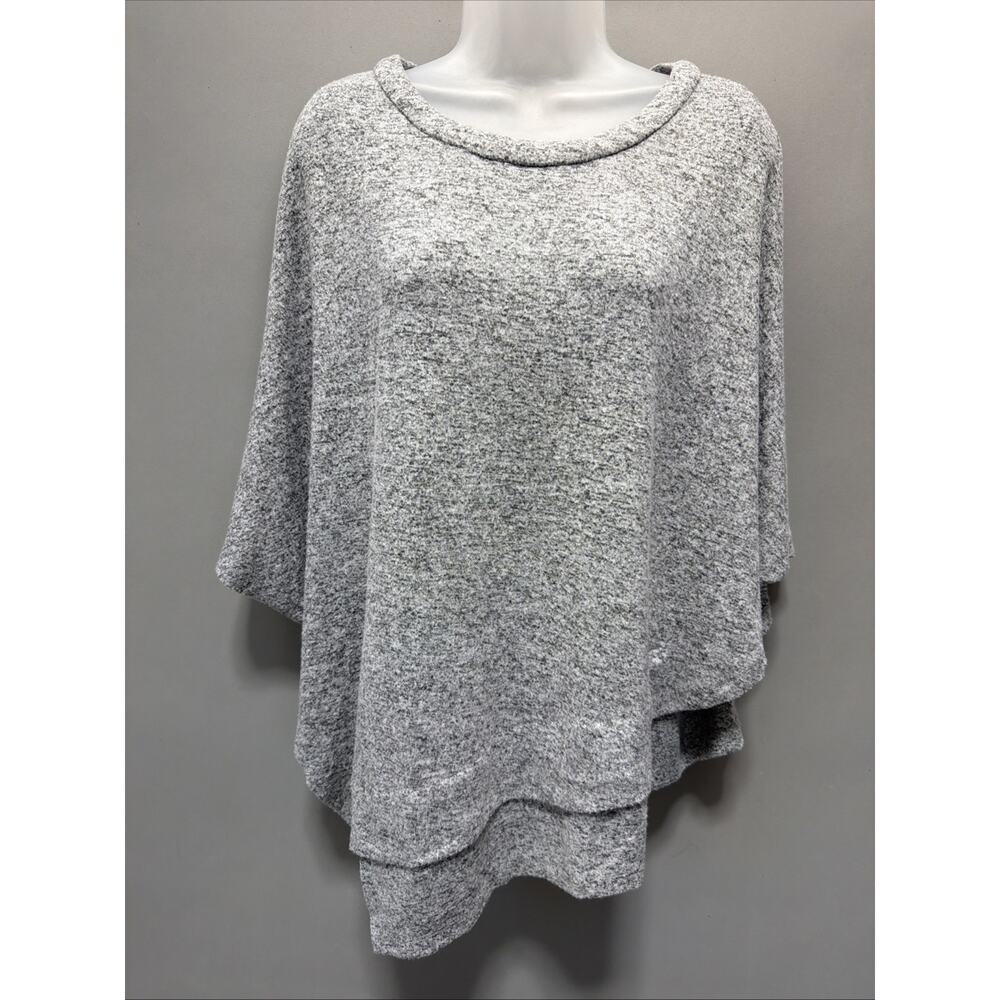 Gibson Latimer Knit Poncho Sweater Oversized Women's Gray S Cozy Chic Lagenlook